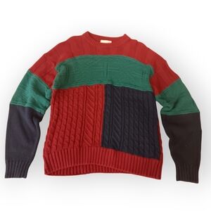 Chunky Colorblock Cable Knit Sweater by Heather and Tweed